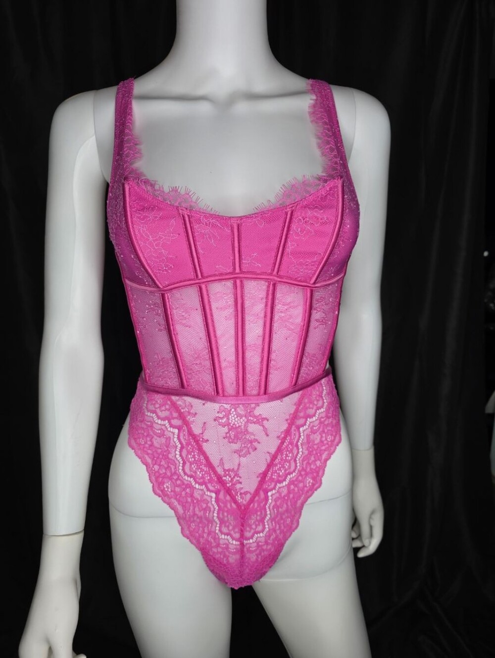 Victoria's Secret Neon Pink Lace Bustier Teddy - Picture 6 of 16
